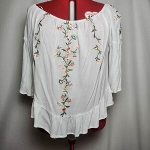 Floral Embroidered White Blouse